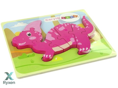 Drewniane Puzzle Dinozaur Corythosaurus Różowy Spinosaurus Fioletowy