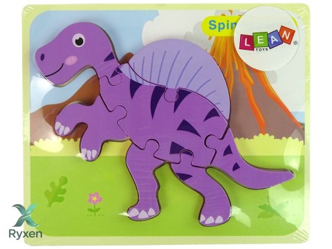 Drewniane Puzzle Dinozaur Corythosaurus Różowy Spinosaurus Fioletowy