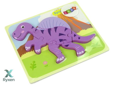 Drewniane Puzzle Dinozaur Corythosaurus Różowy Spinosaurus Fioletowy