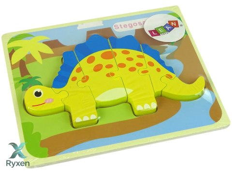 Drewniane Puzzle Dinozaur Stegosaurus Żółty Oviraptor Żółty