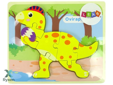 Drewniane Puzzle Dinozaur Stegosaurus Żółty Oviraptor Żółty