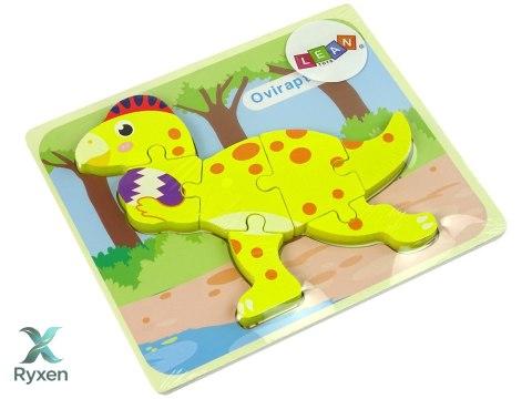 Drewniane Puzzle Dinozaur Stegosaurus Żółty Oviraptor Żółty