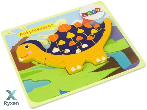 Drewniane Puzzle Dinozaury Triceratops Ankylosaurus Pomarańczowy