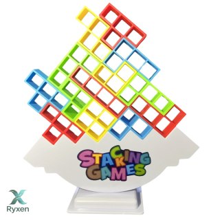 Gra Zręcznościowa Balansująca Wieża Tetris 16 Klocków 22 Karty Kolorowe