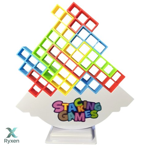 Gra Zręcznościowa Balansująca Wieża Tetris 16 Klocków 22 Karty Kolorowe