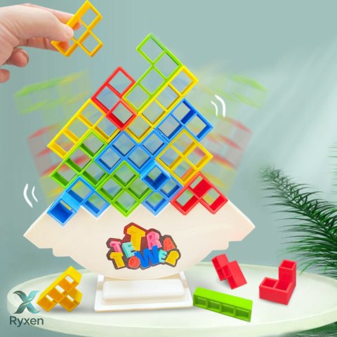 Gra Zręcznościowa Balansująca Wieża Tetris 16 Klocków 22 Karty Kolorowe
