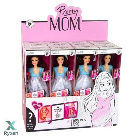 Lalka W Ciąży Mama Niemowlę Otwierany Brzuch Niebieska Sukienka 30 cm
