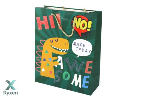 Papierowa Torba Prezentowa Zielona Dinozaur 32cm x 26cm x 10cm