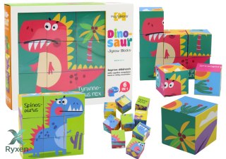 Edukacyjne Puzzle 6w1 Klocki Układanka Kostki 6 Obrazków Dinozaury 9 El.
