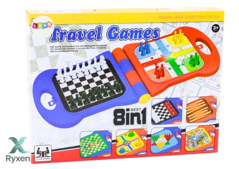 Gra Podróżna 8w1 Szachy Warcaby Ludo Tryktrak Chińczyk Węże i Drabiny