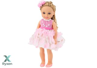 Lalka Różowa Sukienka Długie Włosy Spinka Szczotka 38cm