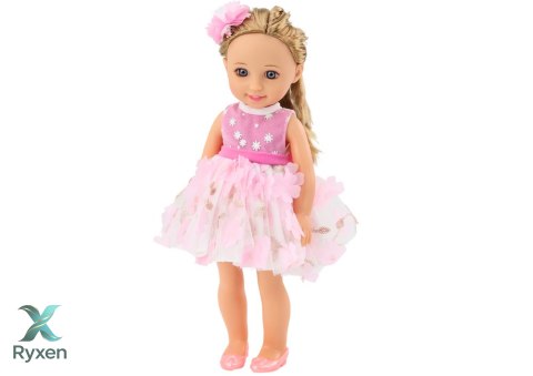 Lalka Różowa Sukienka Długie Włosy Spinka Szczotka 38cm