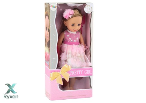 Lalka Różowa Sukienka Długie Włosy Spinka Szczotka 38cm