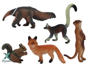 Zestaw Figurki Zwierząt Wiewiórka Surykatka Mrówkojad Lis Lemur 5 Szt.