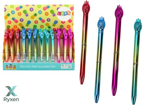 Długopis Z Ananasem W Połysku Złoto Kolorowy Niebieski Wkład 0.7mm Mix