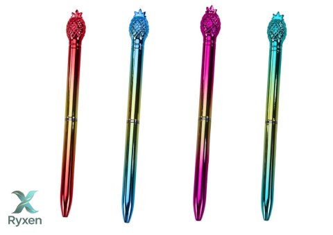 Długopis Z Ananasem W Połysku Złoto Kolorowy Niebieski Wkład 0.7mm Mix
