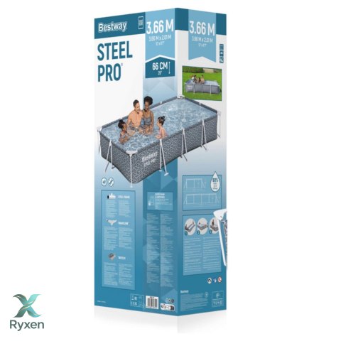 Basen Stelażowy Prostokątny Szary 366 x 201 x 66 cm Bestway 561FV