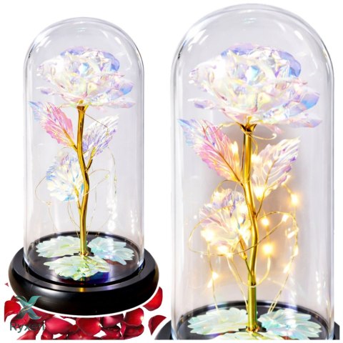Wieczna Róża W Kopule Kryształowa Kolorowa Oświetlenie LED 21x11cm