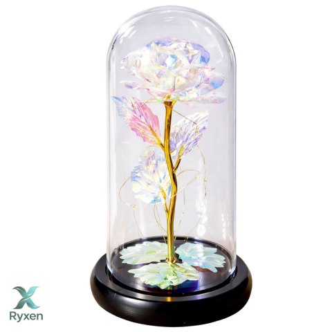 Wieczna Róża W Kopule Kryształowa Kolorowa Oświetlenie LED 21x11cm