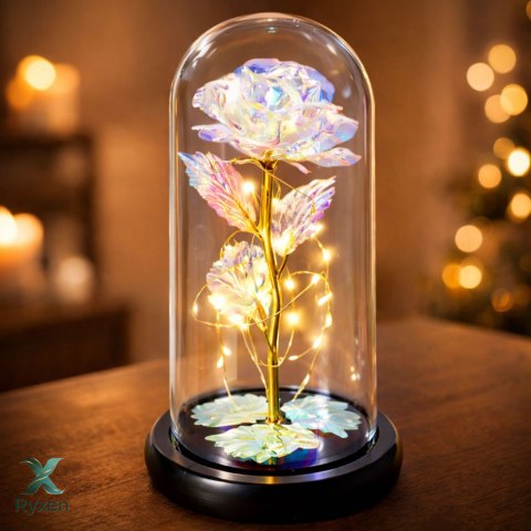 Wieczna Róża W Kopule Kryształowa Kolorowa Oświetlenie LED 21x11cm