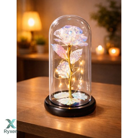 Wieczna Róża W Kopule Kryształowa Kolorowa Oświetlenie LED 21x11cm