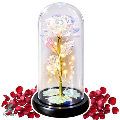 Wieczna Róża W Kopule Kryształowa Kolorowa Oświetlenie LED 21x11cm