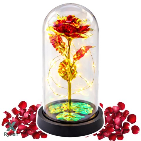 Wieczna Róża W Kopule Kryształowa Oświetlenie LED Czerwona 21x11cm
