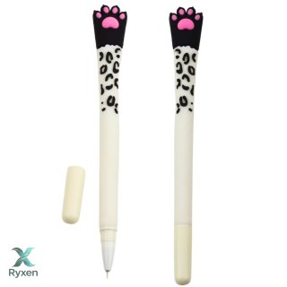Długopis Żelowy Kocia Łapka Niebieski Tusz Zatyczka Biało Czarny 16,5cm