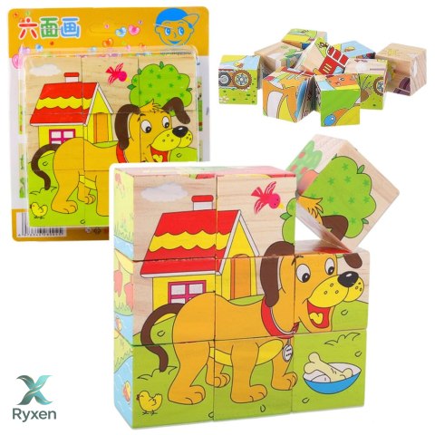 Drewniana Układanka Klocki Farma Puzzle Edukacyjne Zwierzęta 6 Obrazków