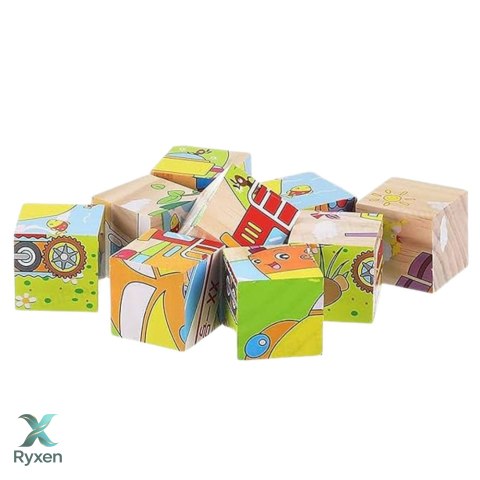 Drewniana Układanka Klocki Farma Puzzle Edukacyjne Zwierzęta 6 Obrazków