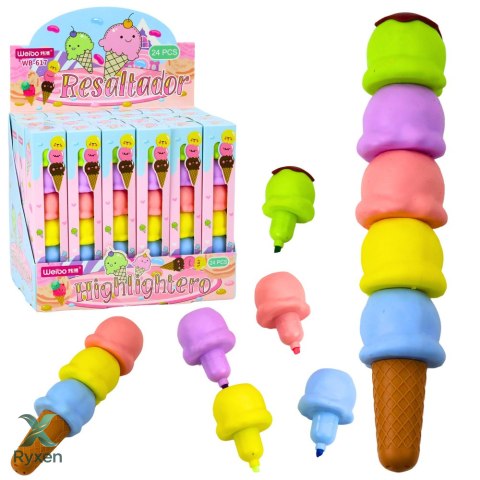 Lody W Rożku Gałki Lodów Zakreślacze 5 Kolorów Pastelowe 18cm