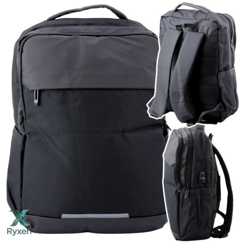 Plecak Miejski Biznesowy USB Kieszeń na Laptopa Czarny 16L 45cm