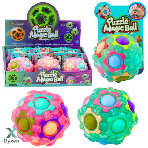 Magiczna Piłka Łamigłówka Logiczna Fluorescencyjna Wypustki 7cm Mix