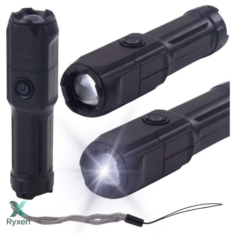 Latarka LED Regulacja Zoom 3 Tryby Świecenia Ładowanie USB Czarna