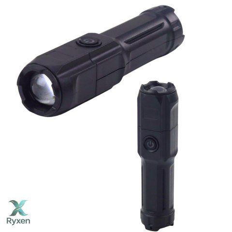 Latarka LED Regulacja Zoom 3 Tryby Świecenia Ładowanie USB Czarna