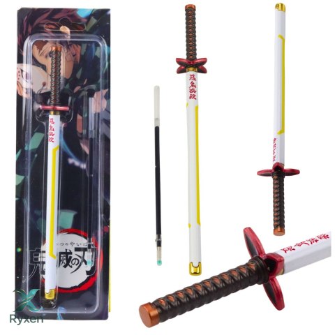 Długopis Miecz Katana Anime Metalowy Czarny Tusz Wymienny Wkład Biało-Żółty