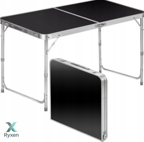 Stół Turystyczny Kempingowy Składany Regulowany Aluminiowy Czarny 120x60cm