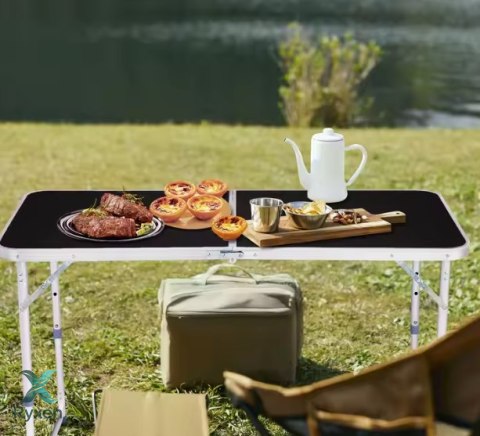 Stół Turystyczny Kempingowy Składany Regulowany Aluminiowy Czarny 120x60cm