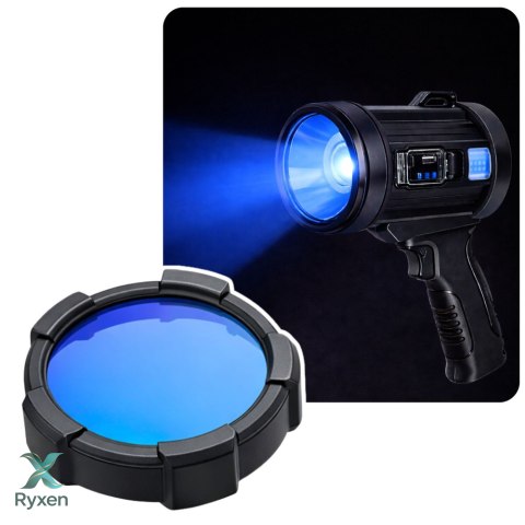 Latarka LED Szperacz Solarna 6 Trybów Powerbank Wymienne Filtry 23 cm