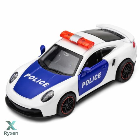 Autko Sportowe Policyjne Samochód Z Napędem Metalowy Pull-Back Biały 1:43