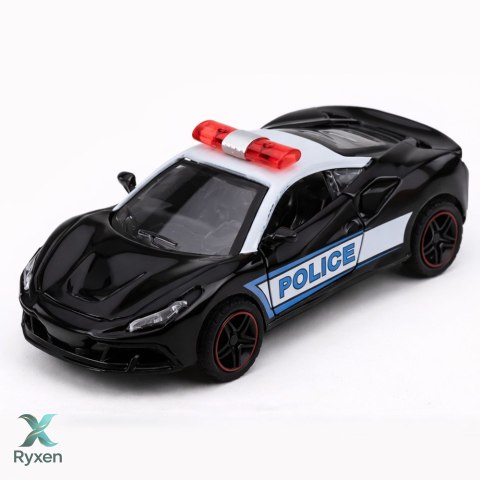 Autko Sportowe Policyjne Samochód Z Napędem Metalowy Pull-Back Czarny 1:43