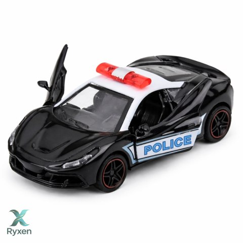 Autko Sportowe Policyjne Samochód Z Napędem Metalowy Pull-Back Czarny 1:43