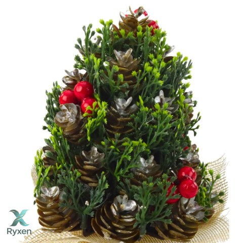 Choinka Sztuczna Dekoracyjna Szyszki Czerwona Jarzębina Ozdoby 17x10cm
