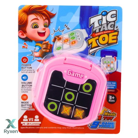 Gra Elektroniczna Kółko i Krzyżyk Tic Tac Toe 9 Trybów Różowa