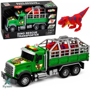 Ciężarówka Transporter Z Klatką Figurka Dinozaur T-Rex Światła Dźwięki 1:12