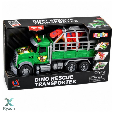 Ciężarówka Transporter Z Klatką Figurka Dinozaur T-Rex Światła Dźwięki 1:12