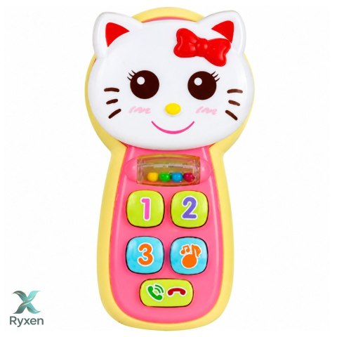 Interaktywny Telefon Dla Dzieci Kotek Lusterko Grzechotka Światła Dźwięk