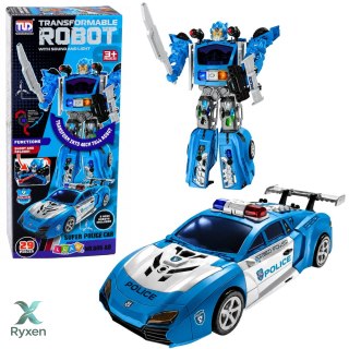 Auto Robot 2w1 Samochód Policyjny Wyrzutnia Małe Roboty Światła Dźwięki