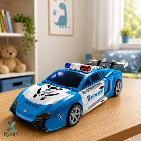 Auto Robot 2w1 Samochód Policyjny Wyrzutnia Małe Roboty Światła Dźwięki