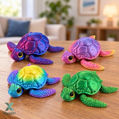 Figurka Żółw Morski 3D Ruchome Płetwy Głowa Mieniący Się Kolorowy 8 cm
